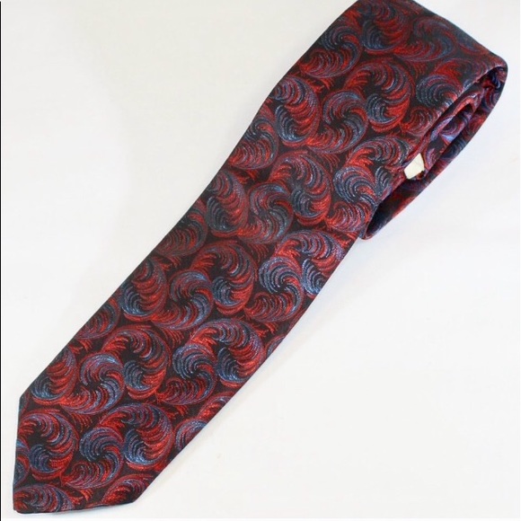 VTG Christian Dior Tie Blue & Red Feather on Dark - Picture 1 of 3